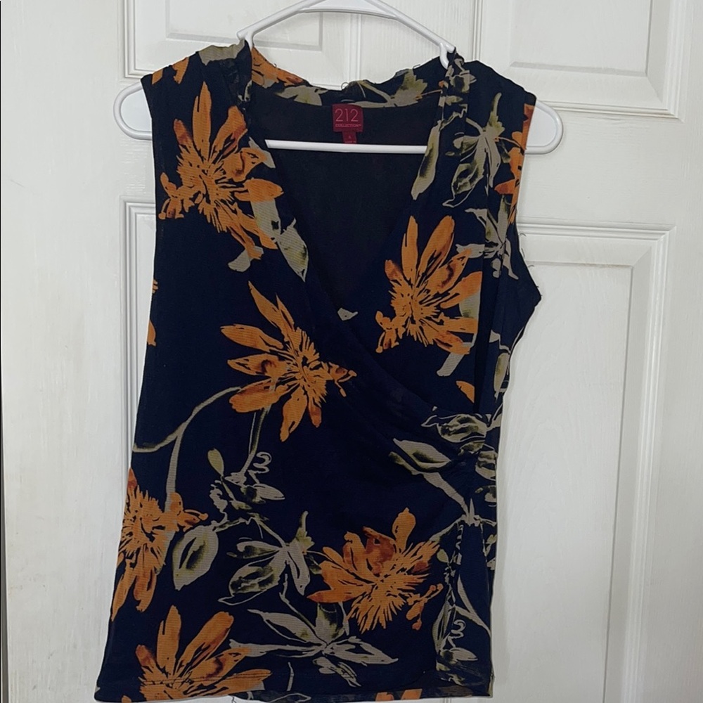 212 Collection Women's Floral Wrap Top - Black and Orange